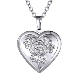 GOLDCHIC JEWELRY Copper/Stainless Steel Locket Chain Pattern Relief Women's Necklace Heart Pendant in Silver/Gold/Rose Gold with Desired Avur Pictures Amulet 20 Inches + 5 cm for Women, Copper