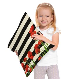 Beabes Poppies Throw Pillows Covers Blooming Floral Red Poppies Nature Cotton Linen Pillow Cover 18"X18" Pillowcase Decorative Pillow Cushion Cases for Sofa Bed Car Couch