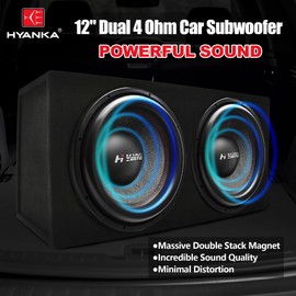H YANKA BSF-12-4 12 Inch Subwoofer - 1600W MAX Power(800W RMS) 12 Inch Paper Cone Subwoofer Car Audio, Black Aluminum Basket, 2.5“ Dual Voice Coil 4 Ohm Impedance 12" Woofer for Cars