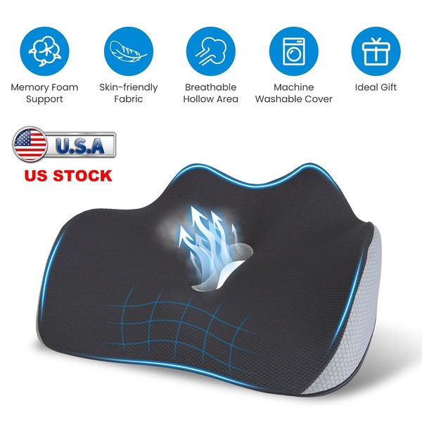 NewHome Memory Foam Seat Cushion Chair Pad for Hemorrhoid Tailbone