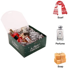 Christmas Gift Box with Ribbon,12 Pack 6.7x6.7x3.5 Inches Santa Elf Snowman Elk Xmas Cardboard Present Candy Cookie Boxes contains 2 styles,Christmas Gift Boxes with Lids,Holiday Party Favor Supplies