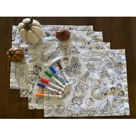 The Coloring Table - Thanksgiving and Fall Fun Design - Set of 4 Placemats (14"x18") - Fabric Coloring Placemats - Colorable Designs – Washable and Reusable – Coloring Activity for Children and Adults