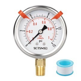 SCTSNSR 0 to 15 Psi Pressure Gauge, Glycerin Liquid Filled, 2.5 inch Dial, 1/4" NPT Lower Mount, Stainless Steel Case, for ATV Tire, HVAC Pipe, Well Tank, Fuel, Coolant, Nitrogen, Low Pressure Test