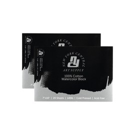 New York Central 100% Cotton Watercolor Paper Blocks - Cold Press Acid-Free Premium Watercolor Paper for Artists, Painting, Water Media, Professionals, & More! - [2 Pack - 7x10"]