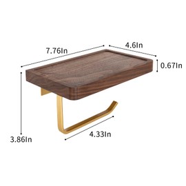 SHEYRAJIIA Walnut Bathroom Wall Mount Toilet Paper Holder with Paper Towel Holder Copper for Phone and Belongings Storage (7.76 "*4.6" (Shelf Plate))