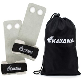 KAYANA 2 Hole Leather Gymnastics Hand Grips - Palm Protection and Wrist Support for Cross Training, Kettlebells, Pull ups, Weightlifting, Chin ups, Workout, & Exercise (White, Small)
