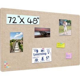 Large Bulletin Board - 72 X 48 inches Cork Board with 30 Pushpin, 6' x 4' Cork Board for Walls Pin Board, Self-Adhesive Felt Board Vision Board Foldable Photo Board for Wall (Beige Brown)