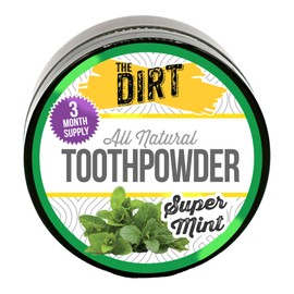 THE DIRT Tooth Powder - Natural Fluoride-Free Toothpaste Alternative, Vegan - Essential Oils & Bentonite Clay (Super Mint, 25g: 3 Month Supply)