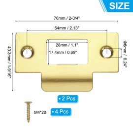 PATIKIL Door Strike Plate 2-3/4"x1-9/16",2Pcs Universal Latch Strike Plate Security T Strike Stainless Steel Deadbolt Strike Plate with Screws for Interior & Exterior Doors,Gold