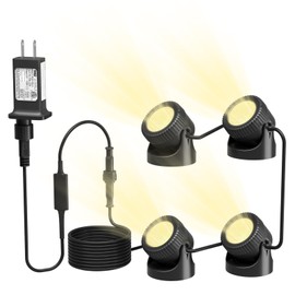 PChero Submersible LED Pond Lights with Timer, Warm White Underwater Lights, IP68 Waterproof Spotlights for Pool, Fountain, Fish Tank, Garden, Yards, Waterfall (4 Lights)