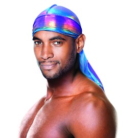 Beauty Town Stretchable Holographic Durag 360/540/720 Wave - Long Tail (Blue)