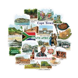 Navy Peony Majestic South Africa Travel Stickers (28pcs) - Hand-Illustrated, Cape Town, African-Themed Decals for Journals, Scrapbooks, Luggage