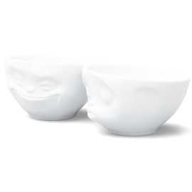 FIFTYEIGHT PRODUCTS Cups / Medium Bowls Set No. 1 "Grinning & Kissing" (Porcelain, 200 ml, White, Made in Germany)