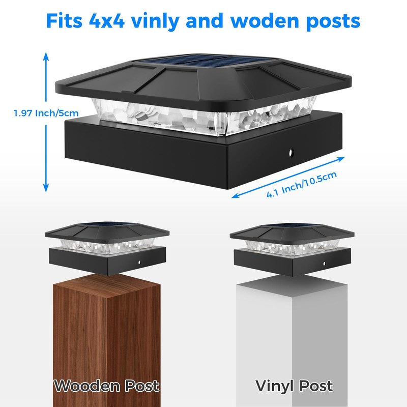 Peasur 4x4in Solar Post Cap Lights Outdoor with 3 Modes,
