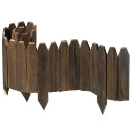 Wood Fence Border for Garden Beds – 9.8" H x 47" L Wooden Landscape Edging Panels, Rustic Decorative Outdoor Divider for Lawn, Path, and Yard Design