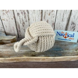 The Nautical Place 3.5" Monkey Fist Knot Ball w/ Hanger Loop - Handmade Jute Rope Sailor Knot - White
