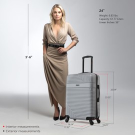 InUSA RESILIENCE Luggage with Spinner Wheels | Durable Lightweight Hardside Suitcase, Spacious Travel Bag with Handle and Trolley | 24-Inch Medium Checked Luggage | Silver