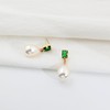 Pearl Drop Earrings with Emerald Green Crystal, 18K Gold Plated,