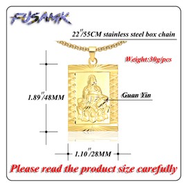 Fusamk Fashion Plated 18K Gold Buddha Dog Tag Pendant Guan Yin Necklace,22" Box Chain
