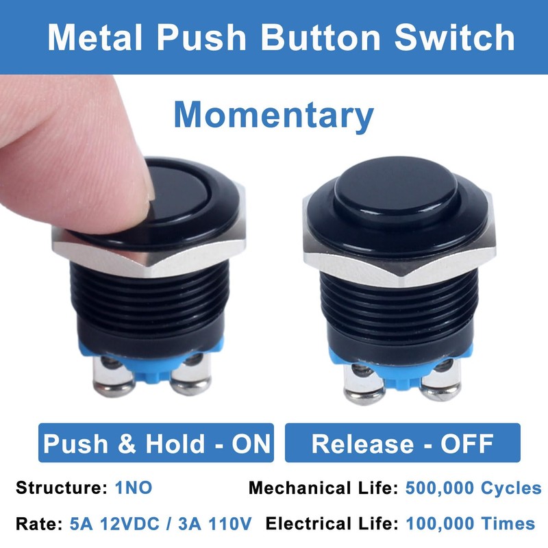 DMWD 2-Pack 16mm Metal Momentary Push Button Switch Screw Terminals