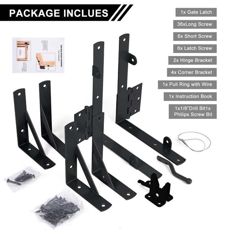 Securitoday Gate Hardware Kit for Wood Fence, Corner Brace Bracket,