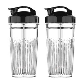 ICUCINA Replacement Blender Cup with To Go Lids, BPA-Free, Compatible 1000w Blender for Smoothies and Protein Drinks, Pack of 2, Black
