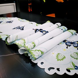 LeLehome 14" X 69" Embroidery Blue Butterfly Summer Table Runner Dresser Scarf for Party Home Restaurant Kitchen Dining Spring Decoration