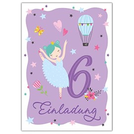 Junapack 12 Invitation Cards for Children's 6th Birthday Girl's 6th Birthday Ballerina