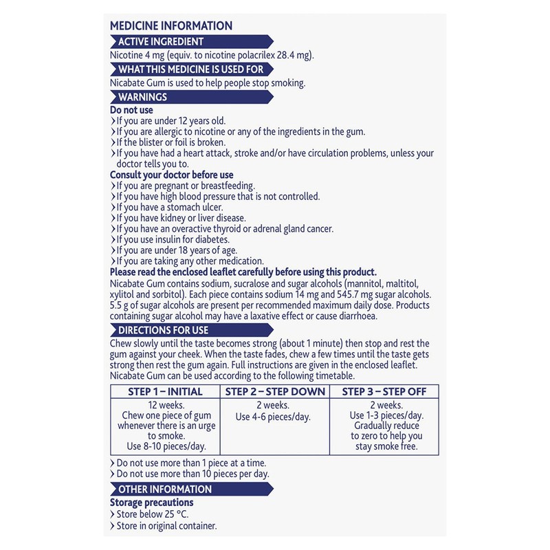 Nicabate Gum Extra Fresh Mint 4mg Quit Smoking 30 Pack