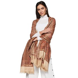 Weavers Villa Women's Pashmina Wool Blend Indian Handicraft Woven Shawls, Scarf, Wraps, Gift for Women [Large Size: 40" X 80"], Beige, [Size: 40 X 80 Inches]