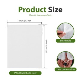 UKQRRTC 5Pcs Shrub Cover Freeze Protection Winter Drawstring Shrub Cover Nonwoven Fabric Tree Jacket Frost Blanket Shrub Protection Cover Bag with Zipper for Shrub Fruit Tree (L)