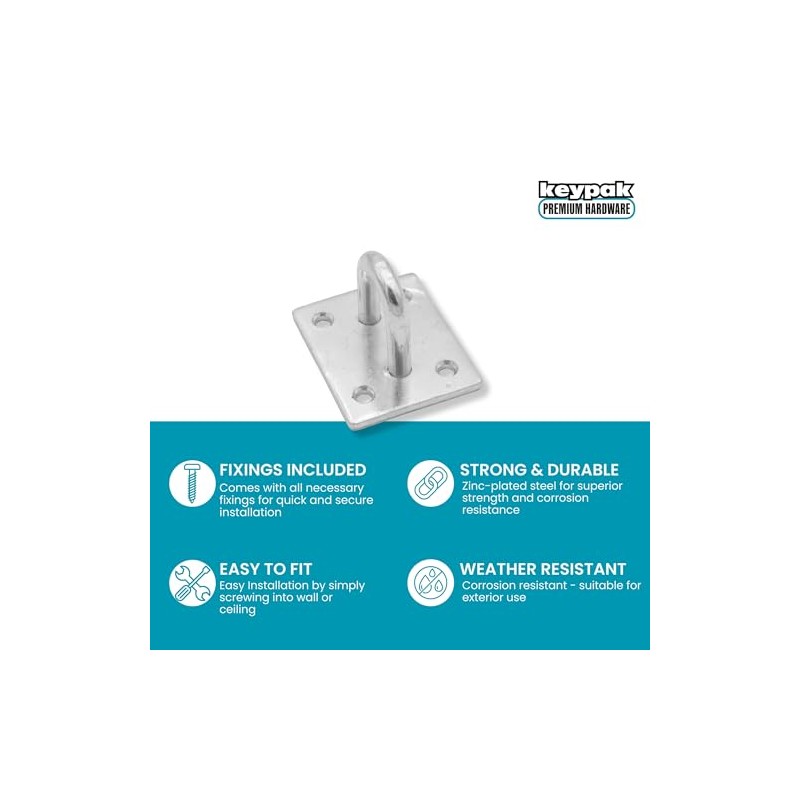 Keypak Security Staple on Plate, 50mm, Zinc Plated, Heavy-Duty Corrosion