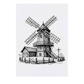 'Rustic Windmill' Temporary Tattoo - Water Resistant, Skin-Safe, Non-Toxic Transfer (TO00081427)