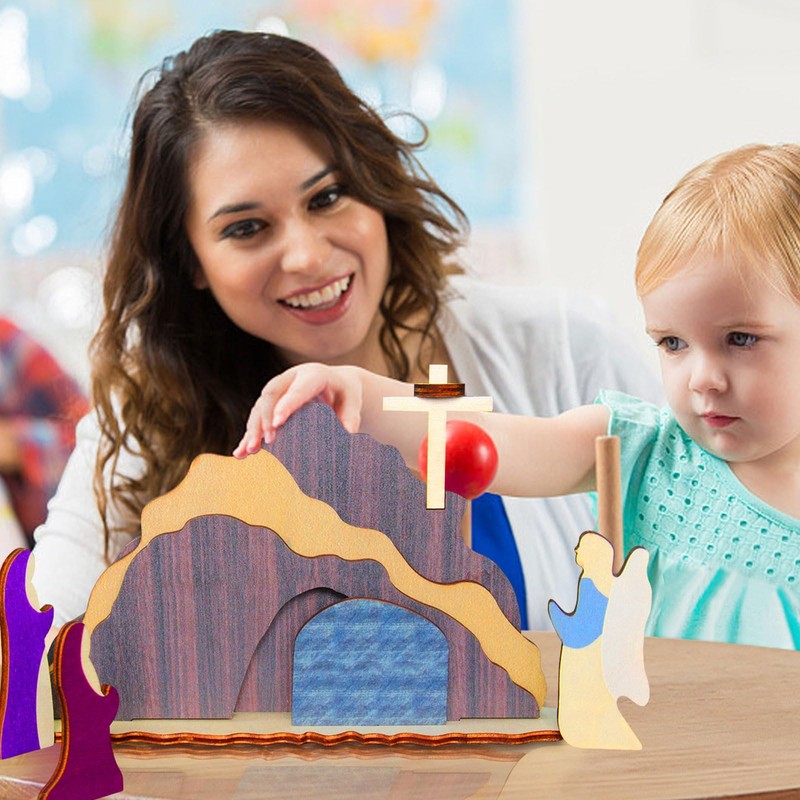 Greetwodes Easter Jesus Empty Tomb Tiered Tray Decor He is