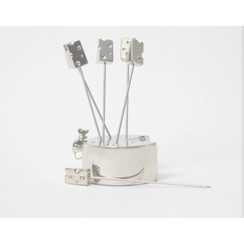 Elegance 88709 Mice Cheese Picks Holder with 6 Picks Silver