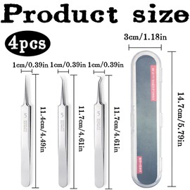 Blackhead Tweezers, Set of 3 Stainless Steel Professional Facial Blackhead Remover Tweezers, Splitter Tweezers, Tweezers Pointed with Box, Pimple Expressing Tool - Silver