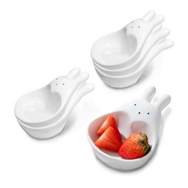 QJWDB Ceramic Soy Sauce Dish, Cute Animal Dipping Bowls/Dish, Mini Soy Sauce Plate, Small Pinch Bowls for Home Party Side Dishes, Ketchup, Sushi Sauce, BBQ, Condiment Set of 6 (Rabbit)