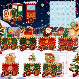 Lihome Christmas Train Advent Calendar 2025, 24 Days DIY Countdown Calendar with Gift Boxes, Santa Sleigh & Number Stickers, Holiday Candy Treat Boxes for Kids & Family Christmas Decorations