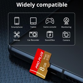 Paquete de 2 tarjetas micro SD de 8 GB con adaptador SD de alta velocidad de hasta 80 Mb/s UHS-I Clase 10 Tarjeta TF de memoria para tablet/teléfono celular/cámara/audio de coche/consola de juegos