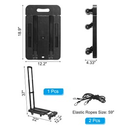 PATIKIL Folding Hand Truck, 440lb Heavy Luggage Cart Portable Duty Dolly for Moving PU Wheels & 2 Elastic Ropes Travel Shopping House Office Use, Blue