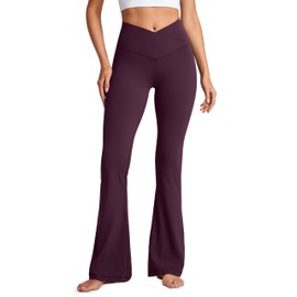CRZ YOGA Butterluxe Crossover Flare Leggings for Women 31" - High Waist V Cross Bootcut Bell Bottoms Tummy Control Yoga Pants Deep Purple Large
