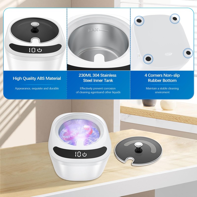 Retainer Cleaner Machine - Raccomb LED Light Dental Cleaner for