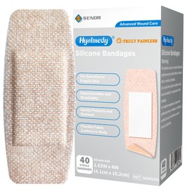 Hysimedy Silicone Adhesive Bandages Medium Sizes for Sensitive Fragile Skin 1.63"x4" 40 Count Flexible Fabric Latex Free Hypoallergenic Breathable Bandages for Adhesive Allergy Wounds