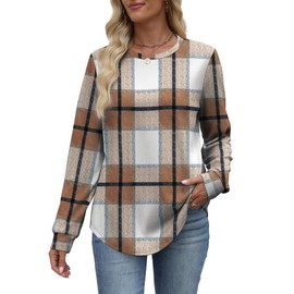 Womens Early Fall Fashion 2025 Outfits School Teachers Long Sleeve Shirts Sweatshirts Winter Sweaters Maternity Clothes Caramel Plaid M