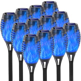 EOYIZW Solar Lights Outdoor, 12 Pack Blue Solar Torch Light with Flickering Flame, 12 LED Tiki Torches for Outside Lights Waterproof Landscape Easter Decoration Outdoor for Garden Yard
