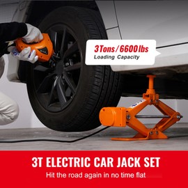 Happybuy Powered Vehicle Lift, 3 Tons/6600 lbs Scissor Lift with Electric Torque Wrench, 12V Vehicle Lift with Twin Saddles and Remote Operation, Compact Auto Lift for Sedan, Truck Tire Replacement