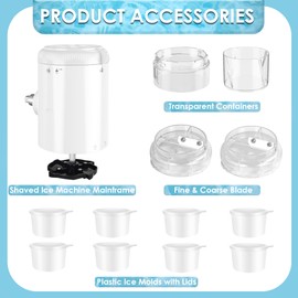 Shaved Ice Attachment with 8 Ice Molds for KitchenAid Stand Mixer, Snow Cone Attachment/Maker with Stainless Steel Coarse and Fine Blades, Ice Shaver Attachment