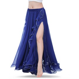 ROYAL SMEELA New Women Belly Dance Skirt Costume Dance Practice Training Chiffon Skirts Dress Performance Apparel Dark Blue