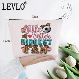 LEVLO Soccer Sister Cosmetic Bag Gift For Soccer Player Sister Little Sister Biggest Soccer Fan Make Up Zipper Pouch Bag For Soccer Sister Team, Little Soccer Sister, Cosmetic Bag