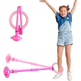 Skip Ball - Foldable Flash Wheel Skip Ball, Indoor Outdoor Game Fitness Toy for Kids, Cool Kids Toys for Girls & Boys Age 6 to 10+ Adjustable Hand Gripper Exercise Set forearm resistance - Colour: Pink